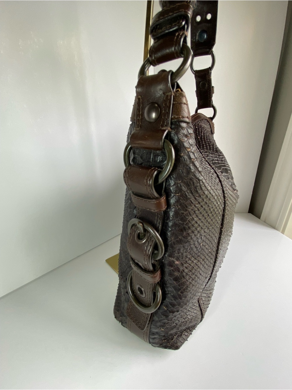 Coach Python Embossed Studded Chelsea Turnlock Dark Brown - Picture 4 of 13